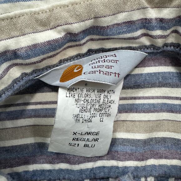 Vintage Carhartt Short Sleeve Striped Shirt Men's Extra Large XL 90s Workwear - Picture 5 of 7